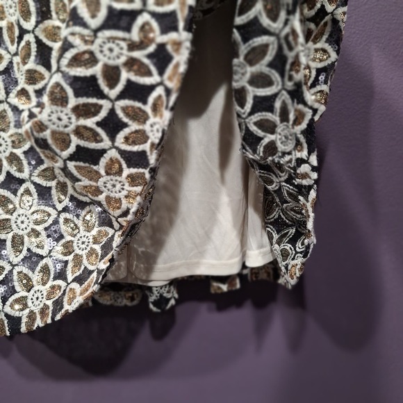 Renn 3x sequin fit and flare black gold floral party plus size dress cocktail - Picture 4 of 8